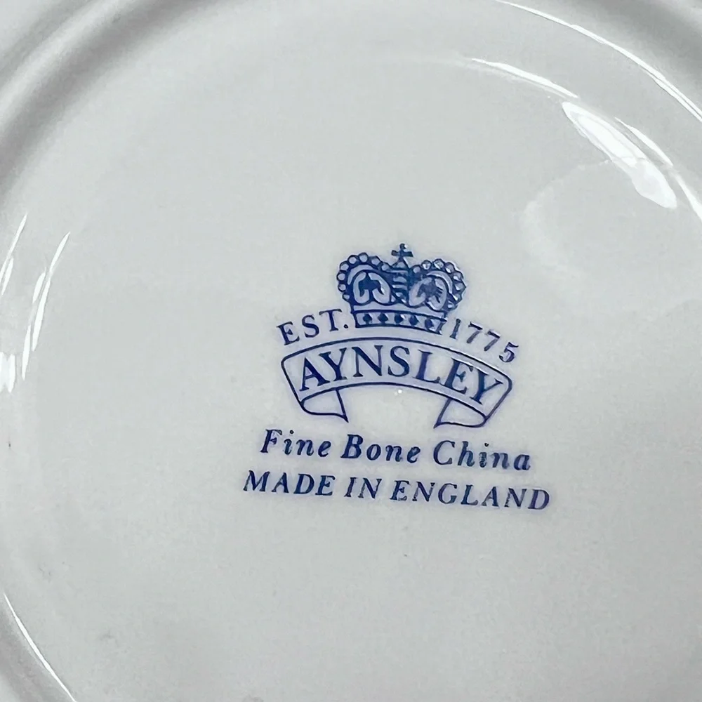 AYNSLEY Cobalt Blue ORCHARD FRUIT England Teacup‎ Cup & Saucer - Vintage